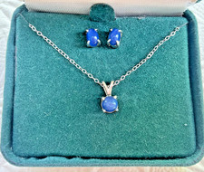 Vintage 14K Gold Blue Star Sapphire Style Post Earrings & 10K Necklace Set picture