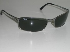 RAY BAN RB3269 63[]18 004/58 3P POLARIZED GUN-METAL RECTANGULAR WRAPS SUNGLASSES picture