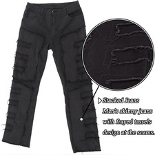 (A10) NWOT Men's Unbranded Black Frayed Street Denim Jeans M 32 x 30 picture