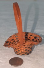 Vtg Handmade Miniature Orange & Black Dyed Halloween Splint Wicker Gath. Basket picture