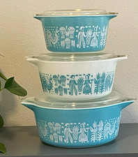 Vintage Pyrex Amish Butterprint Casserole Set 473 474 475 Turquoise w/ Lids picture