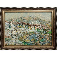 Mediterranean Village Original Oil Painting 7x5 Framed Signed Tuscan Villa Gift picture