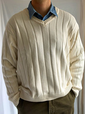 Vintage Brooks Brothers Sweater Mens M Cream Ribbed Knit Cotton Made in USA picture