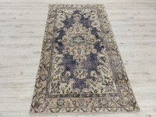 Vintage Turkish Blue Area Rug 3.7x6.8 ft Faded Boho Distressed Medallion Carpet picture