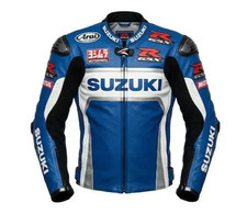 Suzuki Men's Cowhide Leather Motorcycle Jacket – Heavy Duty Racing Protective Ge picture