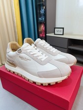 Salvatore Ferragamo Leather Running Sneakers Beige White Casual Shoes New picture