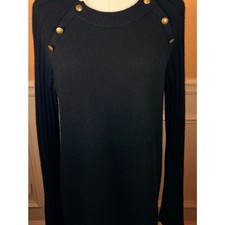 🖤 Kenar 100% Cashmere Black Gold Button Sweater | Large Slim Fit picture