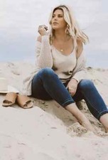 Ryllace Plus 2X Organic Linen Open Stitch Relaxed Cardigan Open Front Cream NWT picture