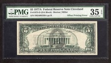 1977A $5 Front to Back Offset Printing Error FRN Fr. 1975-D - PMG 35 EPQ  picture