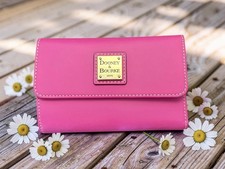 Dooney Bourke Beacon Magenta Pink Smooth European Leather Medium Flap Wallet picture