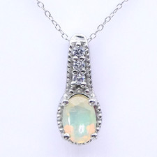 Djoy Platinum Sterling Silver Opal Halo Zircon 1.6 ctw Ethiopian 18
