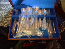56pc Persian by Tiffany Silver-Tone Flatware Set 8 w/ Wood Chest Blue Liner picture