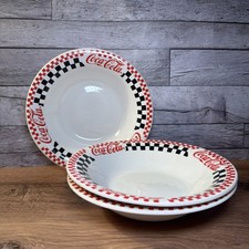 Lot of 3 Vtg Gibson Coca Cola Checkered 8” Soup Cereal Bowls Rim Diner Set picture