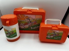 Vintage Tropicana Orange Juice Train Lunchbox Thermos Set Advertising picture