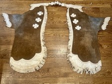 Vintage 1970s Bull Riding Rodeo Leather Chaps Fringed Cowboy Western Texas picture