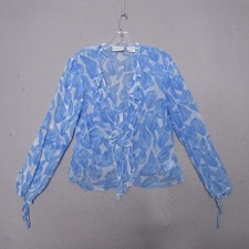 Vintage Worthington Top 14 Floral Silk Ruffle Sheer Y2K Fairy Coquette Beaded picture
