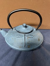 Japanese Tetsubin-style Teapot Dragonflies Cast Iron, Blue Iron Oxide Finish picture