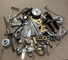 Vintage Machinist Tool Parts Lot Feeler Gauges Brass Hardware Pulleys Steampunk picture