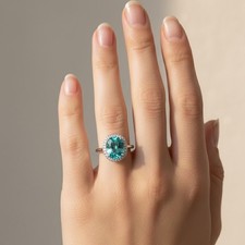 Mint Green Paraiba Tourmaline 9.10Ct 925 Sterling Silver White Gold Halo Rings picture