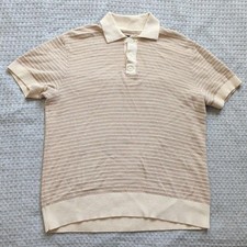 The Commons Polo Shirt Mens Medium Beige Stripe Knit Short Sleeve Retro Casual picture