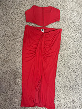 SHEIN CURVE Plus 2XL Red Strapless Ruched Top & Skirt 2pc Party Set picture