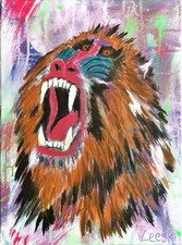 Misunderstood Mandrill by Leeski Original 16x12 Acrylic Painting Canvas Baboon picture