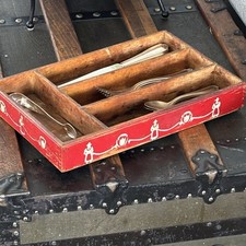 Vintage Wood Cutlery Tray Folk Art  Pennsylvania Dutch Stenciled picture
