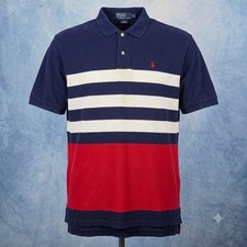 Vintage Polo Ralph Lauren Mens XL Striped Colorblock Polo Shirt Navy Red White picture