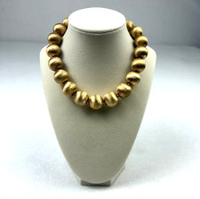 VTG Miriam Haskell Large Ball Gold-Tone Knotted Bead Necklace Signed 32
