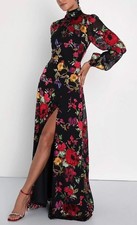 Lulus Grateful Arrival Black Floral Burnout Backless Maxi Dress Size S NWT picture