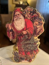 Vtg 1984 Christmas Eve Victorian Santa Gold Foil Die-Cut Cardboard Box Ornament picture