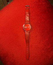 Vintage 1970s Chateau Digital Jump Hour Swiss Mechanical Watch Red Clear Case picture