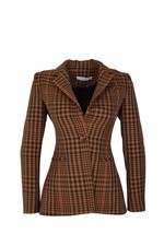 Altuzarra Women's Brown Check Wool Blend Blazer Jacket Size 34 picture