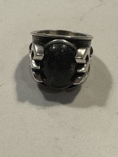 Huge Sterling Silver Pitchfork Ring 25g Dark Green Malachite s8-8.5 Occult Satan picture