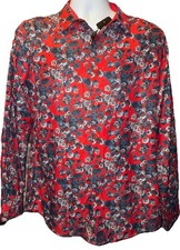 PLATINI Men’s Button Up Shirt Medium Red Floral New Age Design MSRP: $78 NWT picture