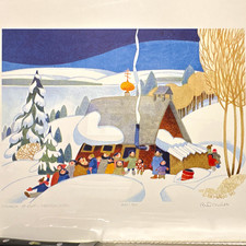 Rie Munoz 1995 CHURCH IS OUT-NONDALTON Folk Art Winter Print Numbered picture