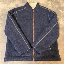True Grit Mens Full Zip Sherpa Lined Fleece Jacket Navy Blue Marl Mock Neck XL picture