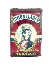 Vintage Union Leader Empty Tobacco Vertical Pocket Tin Uncle Sam White Var. picture
