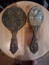 Antique Victorian Silver Plate Hand Mirror Woman in Relief Roses 10.5