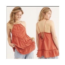Free People Elisa Tunic Top Rust Orange Crochet Lace Embroidered Sleeveless Top picture