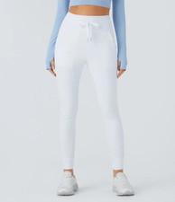 Halara SoftlyZero™ Plush High Waisted Drawstring Pocket White Joggers Petite Med picture