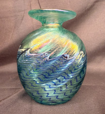 Vintage Robert Held Art Glass Vase Iridescent Peacock Feather 4.5” Vase picture
