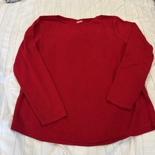 Chicos Size 3 Red Top Long Sleeve Boat Neck Knit Shirt Blouse XL 16 picture