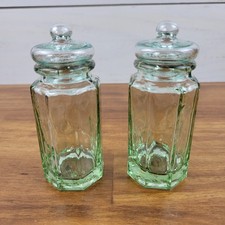 Vintage Albi Glass Apothecary Jars Set of 2 | Made in Spain Green Glass  picture