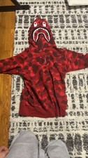 A Bathing Ape BAPE Red Camo Shark Face Full Zip Fleece Hoodie w/ Pockets picture