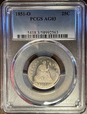 1851-O Seated Liberty Quarter Key Date PCGS AG03 — Lowball Registry; 88,000 Made picture