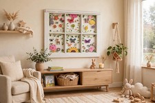 Vintage Window Frame Wall Art 24x19 Butterfly Floral Garden Cottage Decor picture