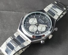 Vintage Citizen Black Dial Titanium Chronograph Date Quartz Men's Watch picture