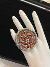 Navajo Handmade Sterling Silver and Red Coral Ring by Artist Brian Jones picture
