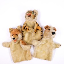 Vtg Steiff Animal Hand Puppets Mohair TIGER Foxy DOG Terrier FOX Lot of 3 READ picture
